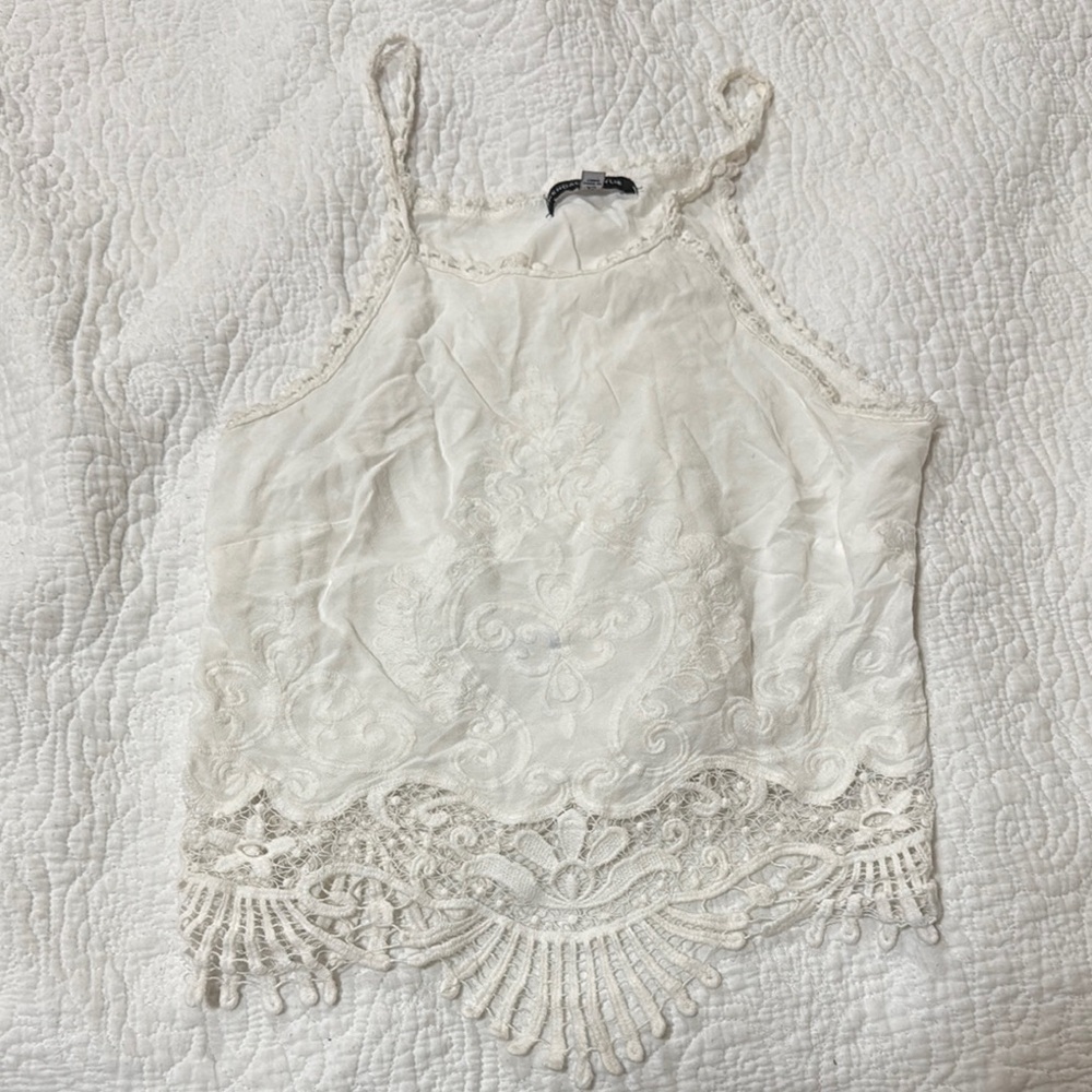 Kendall & Kylie Cream Asymmetrical Camisole with Embellished Lace